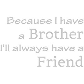 VWAQ Because I Have a Brother I'll Always Have a Friend Kids Room Wall Decal Quote Sign Saying Home Wall Art Decor Sticker (9" H X 15" W, Silver)