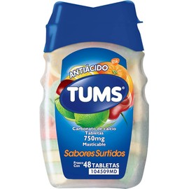 TUMS Antiácido Carbonato De Calcio, Sabores Surtidos, 48 Tabletas Masticables, 750 mg