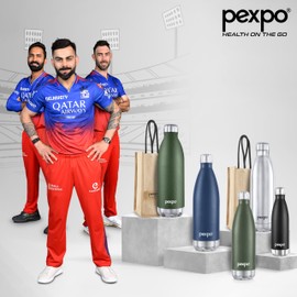 PEXPO Electro 24 Hrs Hot & Cold ISI Certified with Jute Bag | Stainless Steel Water Bottle 1500ml | 50 oz Knight Black| Office Bottle | Workout | Travelling | Home