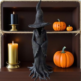 ZREVSB - Estatua de bruja de barril de galleta, estatuas y cifras de bruja - Figura gótica de resina de Halloween de 7.9 pulgadas para el hogar, patio, decoración de computadora, escultura retro de