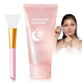 Josmon Collagen Night Wrapping Mask for Glowing Skin, Collagen Overnight Wrapping Peel Off Facial Mask for Elasticity Hydration, Reduce Sagging Dullness, 2.53 fl.oz, Pink(Brush Included)