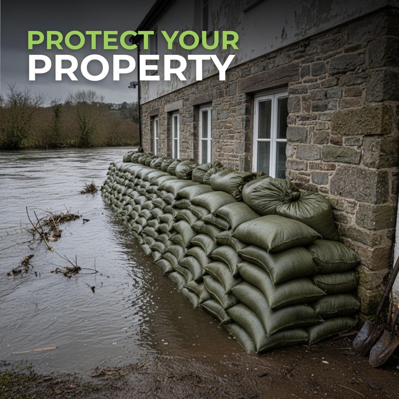 Empty Sandbags Military Green with Ties (Bundle of 10) 14"