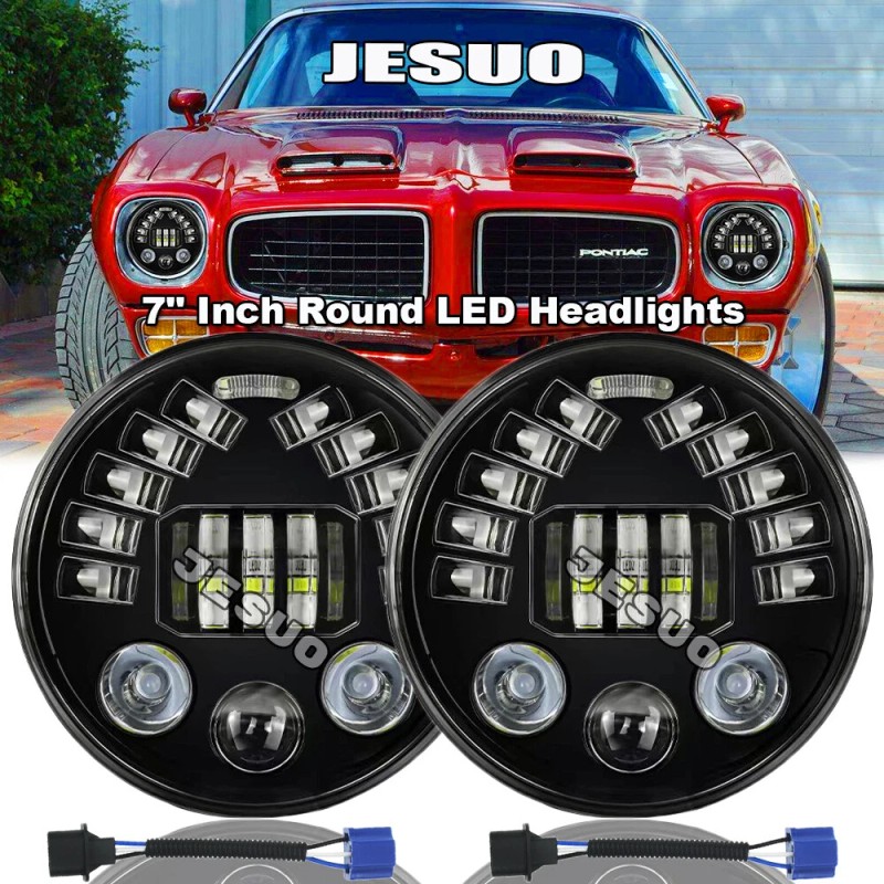 JESUO PAIR 7" inch Round LED Headlights High/Low Beam For