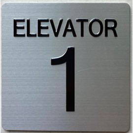 ELEVATOR NUMBER SIGN SIGN with Raised letters & Grade 2 Braille - Includes Red Adhesive pad for Easy Installation (4" W x 4" H,SILVER, Tacticle Sign) - The sensation line (ELEVATOR NUMBER 1)