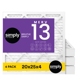 Simply 20x25x4 Air Filter, MERV 13, MPR 1500, 4 Pack, For Home AC Furnace & HVAC (Actual Size: 19.5'x24.5'x3.6') DUST, Pet, & Allergy Control