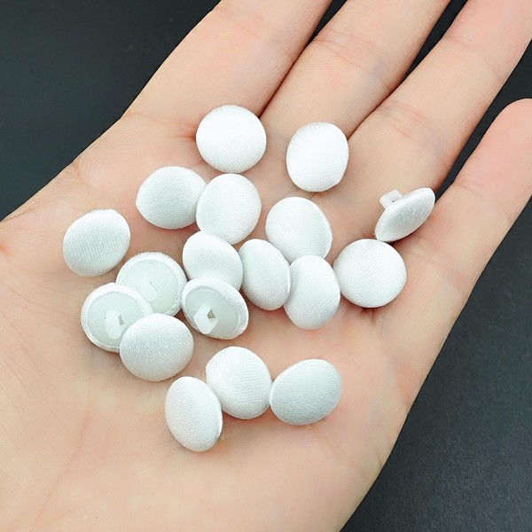 YOOGCORETT 30pcs Ivory Satin Fabric Cloth Covered Buttons with Shank