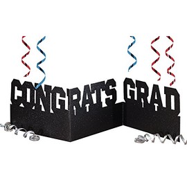 Creative Converting Congrats Grad Accordion Glitter Centerpiece, black (031094)