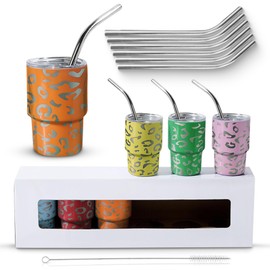 LC Emporium Mini Tumbler Shot Glass with Straw - Mini Tumblers with Lids and Straws, Stainless Steel Take Shots Straw, 3oz Sublimation Shot Glasses, Tiny Insulated Cup, Small Tumbler Keychain