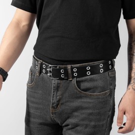maikun Grommet Leather Belts for Men, Mens Black Studded Belt Bling Hole, Womens Punk Accessories, Length 43''
