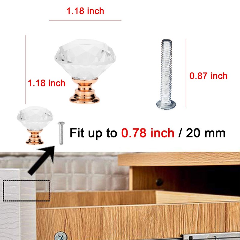 YourGift 12 Pack Drawer Knobs Diamond Shaped Crystal Glass 30mm