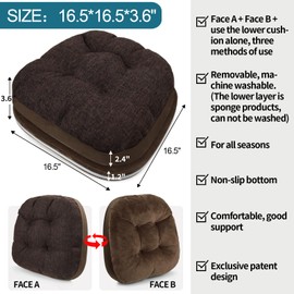 BUYUE Thickened Chair Cushions for Dining Chairs, 2-Tier Memory Foam Support, 2-Faced Reversible Kitchen Seat Cushion, Practical Non-Slip Chair Pads, 4 Set, Brown