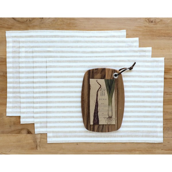 Solino Home Stripe Linen Placemats Set of 4 – 100%