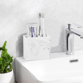 Diatomite Toothbrush Holder 2 Slots Tooth Brush Holder for Bathroom, Kids Electric Toothbrush and Toothpaste Organizer for Countertop, Shower, Vanity, Marble White