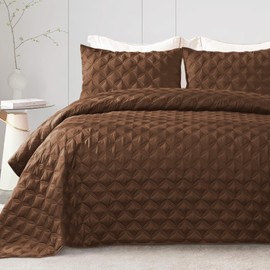 Exclusivo Mezcla Full Queen Quilt Set, 3 Pieces Lightweight Quilts Queen Size with Geometric Ellipse Pattern, Soft Quilted Bedspreads Brown Coverlets Bedding Set for All Seasons