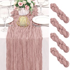 4 Pack 120 Inch Dusty Pink Cheesecloth Table Runner Boho Rustic Gauze Sheer Romantic 10 FT Long Cheese Cloth Table Runner for Bridal Baby Shower Wedding Party Birthday Holiday Home Easter Decor
