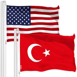 UD_G128 Combo Pack: American USA Flag 3x5 Ft & Turkey Flag 3x5 Ft, Both Printed 150D Polyester, Indoor/Outdoor, Brass Grommets