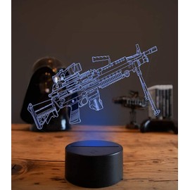 SUPERRUIDALONG - Ametralladora 3D con control remoto de 16 colores de luces nocturnas, lámpara LED de acrílico para mesa, mesita de noche, recámara para niños, decoración de computadora, cumpleaños,