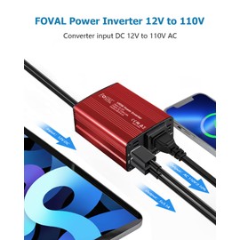 FOVAL 150W Car Power Inverter 12V DC to 110V AC Converter Vehicle Adapter Plug Outlet with 3.1A Dual USB Car Charger for Laptop Computer (Classic Red)