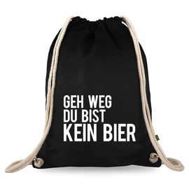 Turnbeutelliebe® Gym Bag with Saying – Various Designs – Printed – Cotton Black – Sports Bag – Backpack – Approx. 12 Litres – 37 x 46 cm, Geh Weg du Bist Kein ...