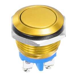 DMiotech 1 Pcs 19mm / 3/4" Aluminum Alloy Latching Push Button Switch 2Pin 1NO 5A 0-250V Gold Flat Button with Screw Feet for Car Boat Systems Custom Setups