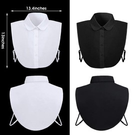 2 Pieces Fake Collar Detachable Collars Women's Half False Shirt Collar Dickey Tops Collar for Women (White, Black,Adult Size)