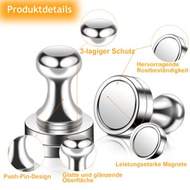 Strong Neodymium Magnets N52, Pack of 26 Mini Magnets for Fridge, Magnetic Board, Cone Magnets, Pegboard, Notice Board, Whiteboard - Nickel-Plated Steel, Small Fridge Magnets