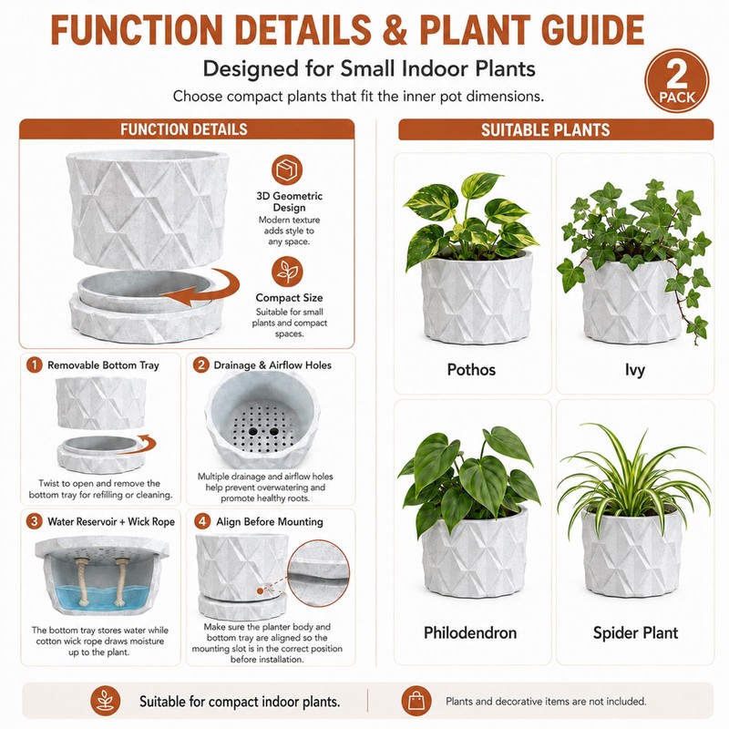 2PCS 3D Printed Wall-Mounted Flower Pot - Marble-Patterned Indoor Planter