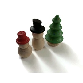 Unbranded Montessori Waldorf Inspired Natural Wooden Toys - Christmas Tree & Snowmen