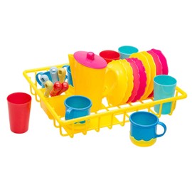 Idena 40185 Household Toy Crockery Basket 25 Pieces, Accessories for Play Kitchen with Plates, Cups, Glasses, Cutlery and Jug, for Children, for Playing and Learning Practical Skills