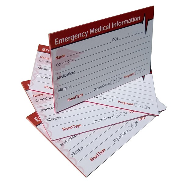 Emergency Medical Information ID Card (4 Pack) Triple-Layered 38 Pt Card Stock