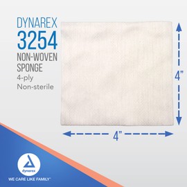 Dynarex Non-Woven Sponges, Non-Sterile, Gauze Sponges, for Cleansing, Prepping and Dressing, Highly-Absorbent and with Less Linting, 4"x 4", 4 Ply, 5 Boxes of 200 Non-Woven Sponges