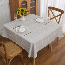 Gernaice Plaid 70x70 Inch Square Tablecloth, Farmhouse Embroidered Fabric Checkered Table Cloth, Dust Proof Wrinkle Free Washable Table Cover for Party Kitchen Dining Picnic, Brown