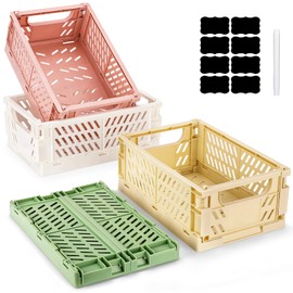 Royouzi Folding Box, Pack of 4 Folding Storage Baskets (25 x 16.5 x 10 cm) Baskets Storage Box, Stackable Storage Boxes for Kitchen, Bathroom, Office, Bedroom, Classroom, Cupboard, Drawer
