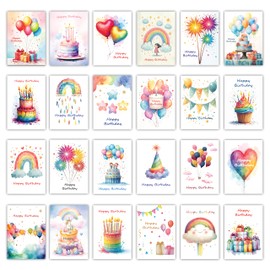 Papa Prints Pack of 24 Happy Birthday Cards Multipack A6 Watercolour Birthday Card Packs Mixed Adults Kids Birthday Cards Multipack with Envelopes