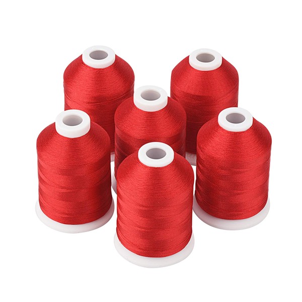 Simthread 6 Spools Red Machine Embroidery Thread 1000M(1100Yards) for, Babylock, Janome, Pfaff, Singer, Bernina and Other Home Machines (Red)
