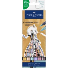 Faber Castell Goldfaber Sketch 164808 Fashion Marker Pens with Brush Tip and Fineliner Tip (Pack of 6)