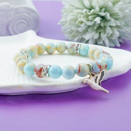 MollyQueen Dove Bracelet for Women Dove Bracelet Pigeon Bracelet Amethyst Agate Beaded Bracelets Inspirational Animal Gifts Dove Gifts for Bird Lover (Blue Dove Gifts)
