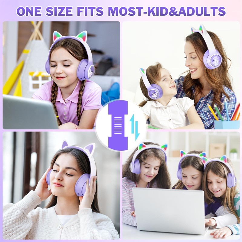 BLAZDEVE Bluetooth Cat Ear Headphones, Foldable Ear LED Light Child