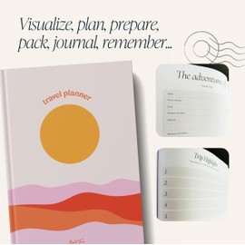 Yop & Tom Sunset Travel Planner - Vacation Planner with 7 Trips, Budget, Accommodations, Space for Journaling, Memories and More