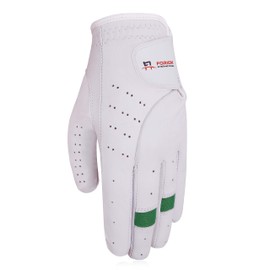 Foriox International All Weather Golf Gloves for Men Right & Left handed for Golfer Comfortable Fits Great & Non-Slip Leather Flexible Golfing (White & Green, XL, Right)