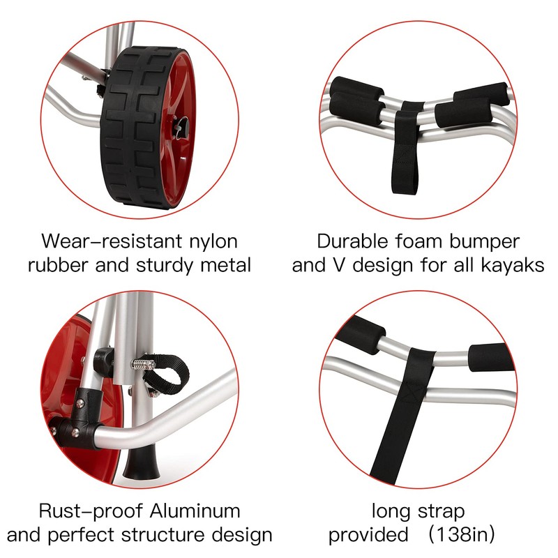ValenLyra Heavy Duty Kayak Cart with 10-inch Solid Never-Flat Tires