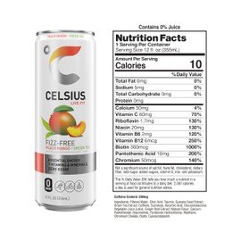 CELSIUS CELSIUS Peach Mango Green Tea, Functional Essential Energy Drink 12 Fl Oz (Pack of 12)