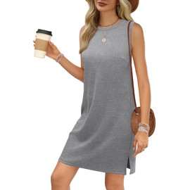 SAMPEEL Womens Dresses 2025 Casual Loose Fit Summer Outfits Clothes Sundresses Sleeveless Tank Dress Grey S