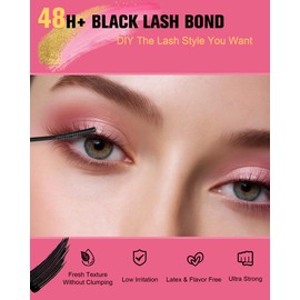 EMEDA Lash Cluster Glue, Lash Bond and Seal Waterproof for DIY Eyelash Extensions, 2-in-1 Bond and Seal Strong Hold Cluster Eyelash Glue for Individual Eyelashes Latex Free (Black+Clear)