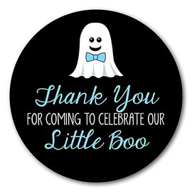 36 2.5 inch Little Boo Thank You Ghost Baby Shower Stickers - Blue