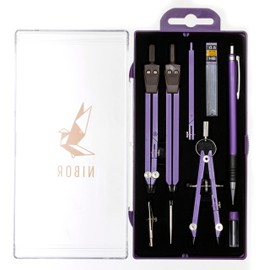 NIBOR Premium Compass Set in Beautiful Colours, Durable, 9-Piece Geometry Set, Suitable for Creating Precision, Purple
