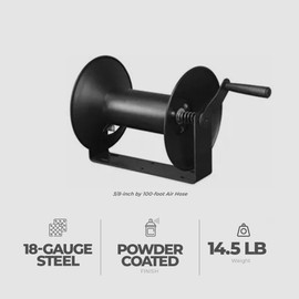 Master Mechanic 3/8" x 100' Lightweight Compact Wall Mount Retractable Powder Coated Steel Air Compressor Open Hose Storage Reel, Black