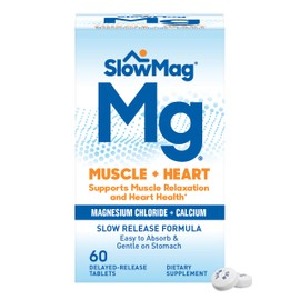 SlowMag Muscle & Heart Magnesium Chloride Supplement with Calcium, 60 Count, Supports Muscle Relaxation, Heart, Nerve & Bone Health, High Absorption