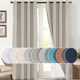 PrinceDeco Primitive Textured Linen 100% Blackout Curtains for Bedroom/Living Room Energy Saving Window Treatment Curtain Drapes, Burlap Fabric with White Liner (52 x 108 Inch, Cobblestone)