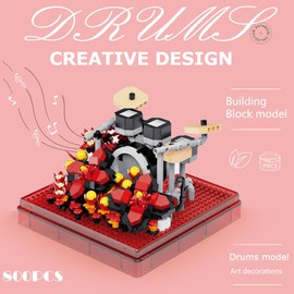 JEMPET Bouquet Building Toy Set - Mini Building Block Building Block Set - Musical Instruments, Flowers, Botanical Collection, Eternally Decorated Flower with Dust Cover (Drum Model)